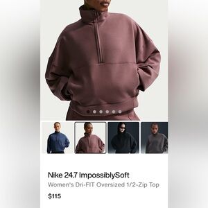LN- Nike 24/7 Impossibly Soft 3/4 Zip Sweatshirt
